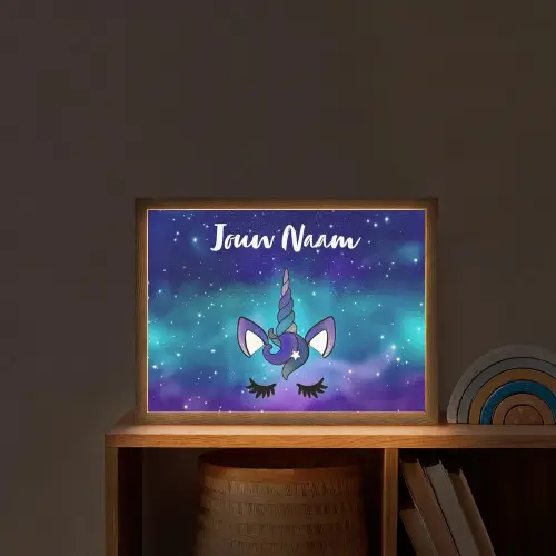 Eenhoorn - Sterrenhemel - Wimpers - Blauw Light Box met batterij (Wandlamp kind) middel -sfeer1_kind