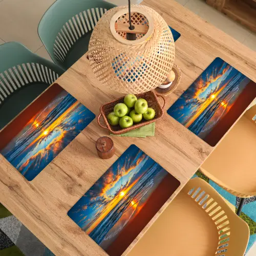 Zee - Zonsondergang - Strand - Wolken - Oranje Placemat vinyl groot -zzsfeer5_Kitchenyeah-website
