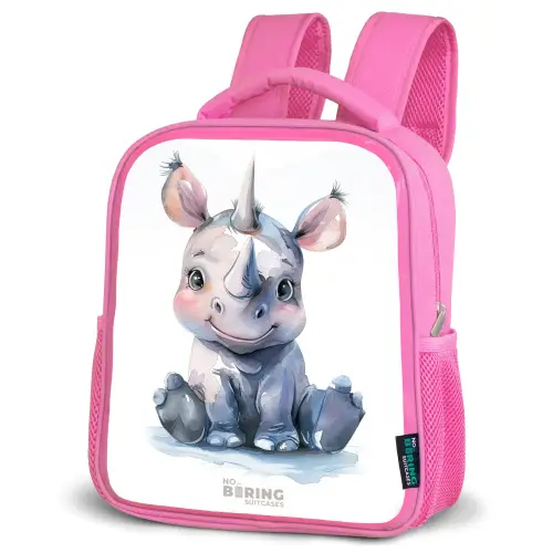 Baby neushoorn Kinderrugzak - Roze middel -schuin