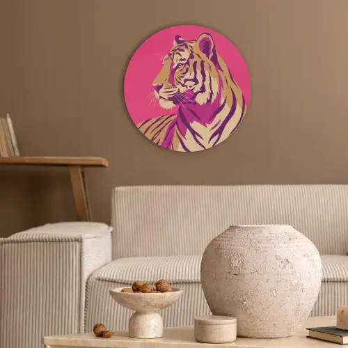 Tijger - Modern - Neon Akoestische PET Vilt - Rond klein -sfeer1