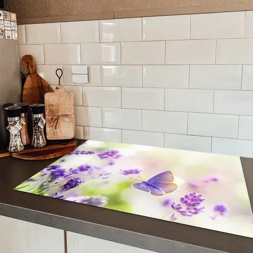 Lavendel - Vlinder - Bloemen Inductie beschermer vinyl 3mm klein -sfeer3