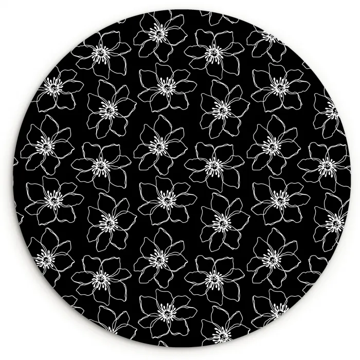 Bloemen - Patroon - Wit - Zwart Wandcirkel plexiglas klein 852 -3d