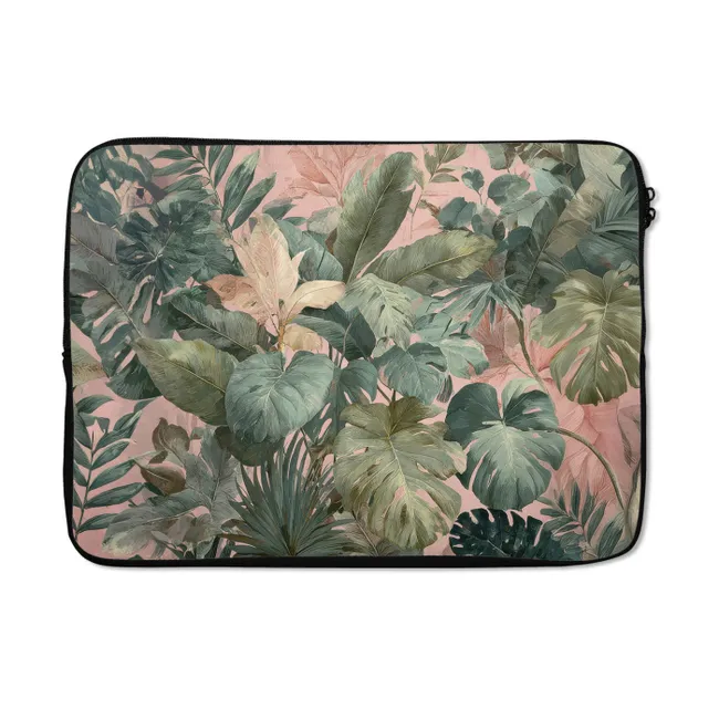Laptophoes Compositie van bladeren - Groen - Roze