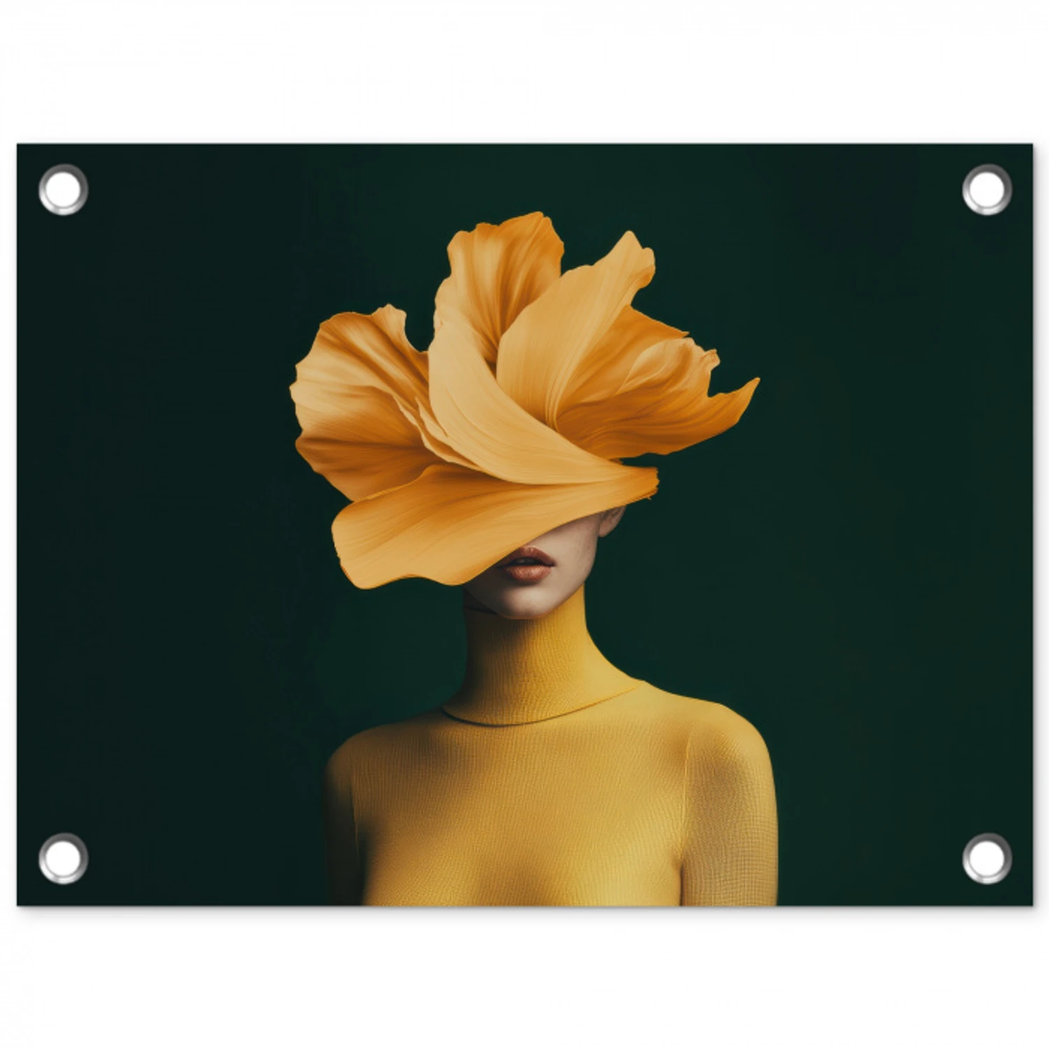 Vrouw - Hoed - Geel tuinposter los doek klein -3d