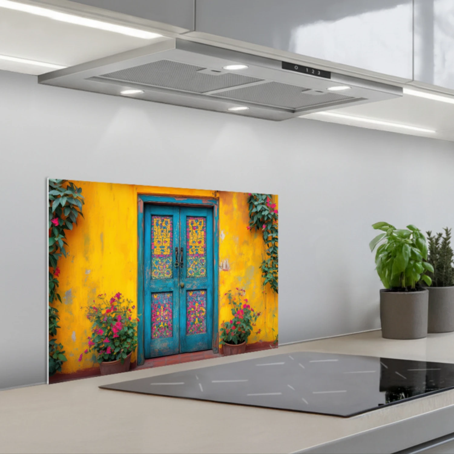Deuren - Kleurrijk - Planten keuken achterwand spatscherm klein -3d_schuin