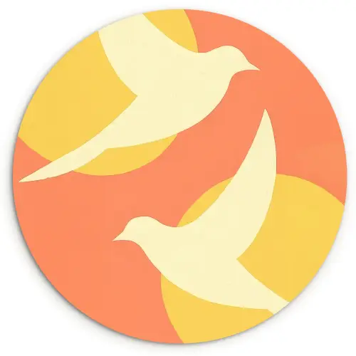 Vogels - Cirkels - Geel Wandcirkel kunststof plaat 5mm dik klein -3d