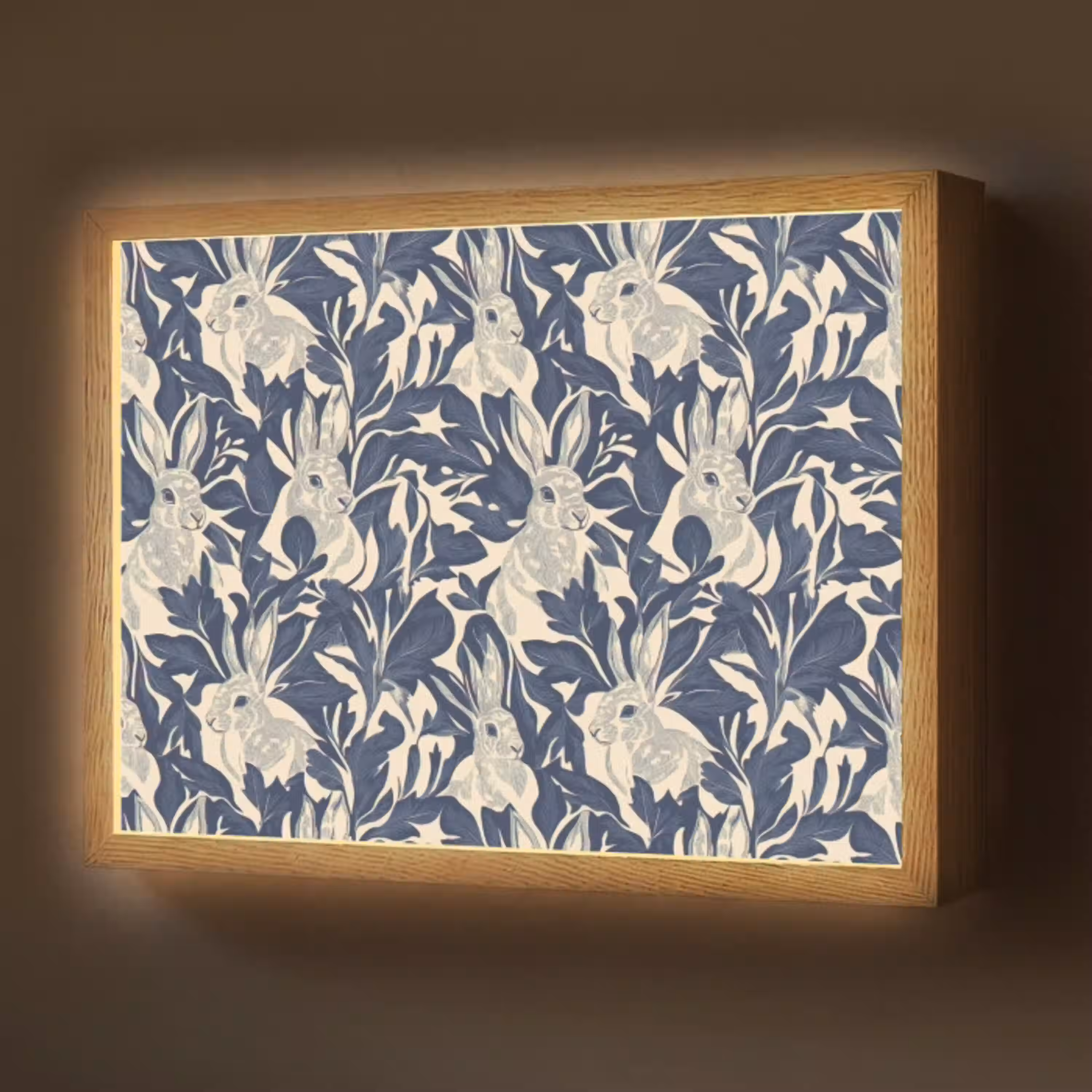 Hazen - Bladeren - Patroon - Blauw - Beige Light Box met batterij (Wandlamp) middel 907 -z3d_website