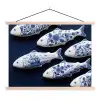Vissen - Delfts - Blauw - Keramiek textielposter latten blank klein -3d