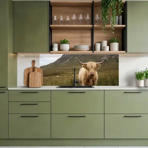 Schotse hooglander - Bergen - Grasveld keuken achterwand 2 middel -sfeer3