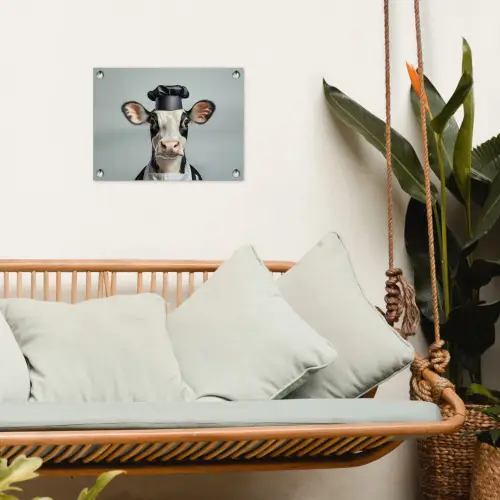 Koe - Zwart - Wit - Kok tuinposter los doek klein -sfeer7