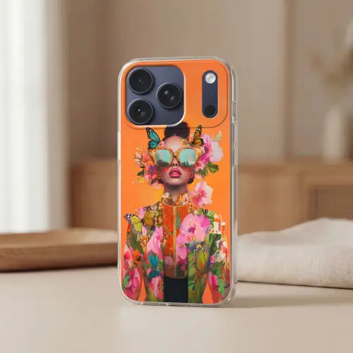 Vlinders - Vrouw - Zonnebril - Kleurrijk Telefoonhoesje iPhone 17 Pro klein -sfeer2