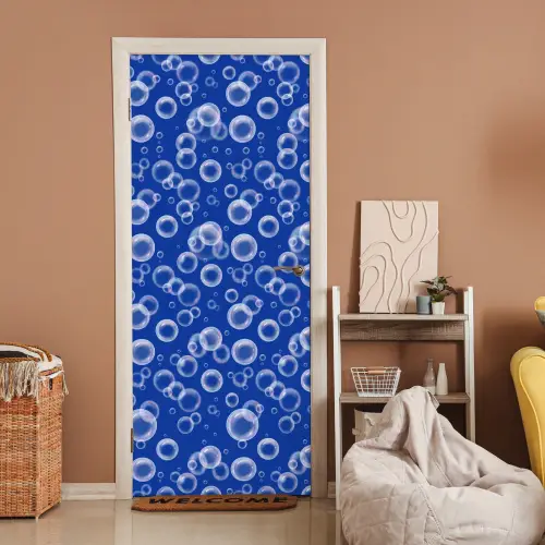 Bubbels - Patroon - Blauw deurposter klein -sfeer1