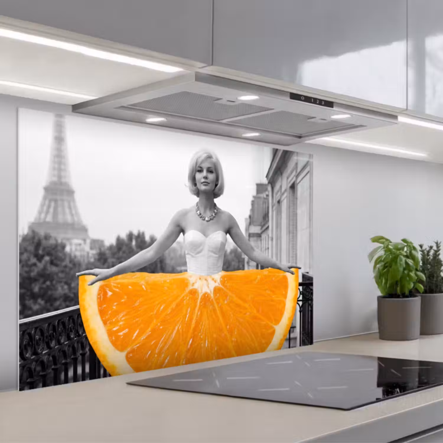 Kitchen splashback for hob - Orange - Eiffel Tower - Woman