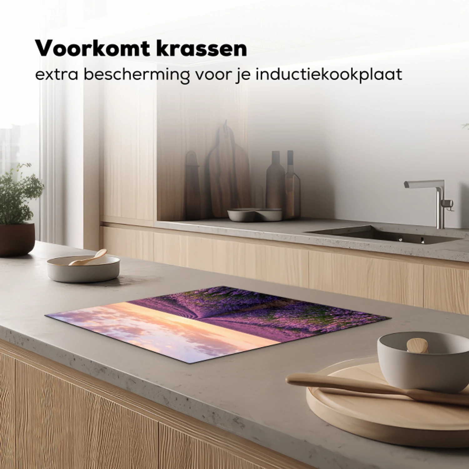 Landschap - Lavendelveld - Paars Inductie beschermer vinyl 3mm middel -sfeer1