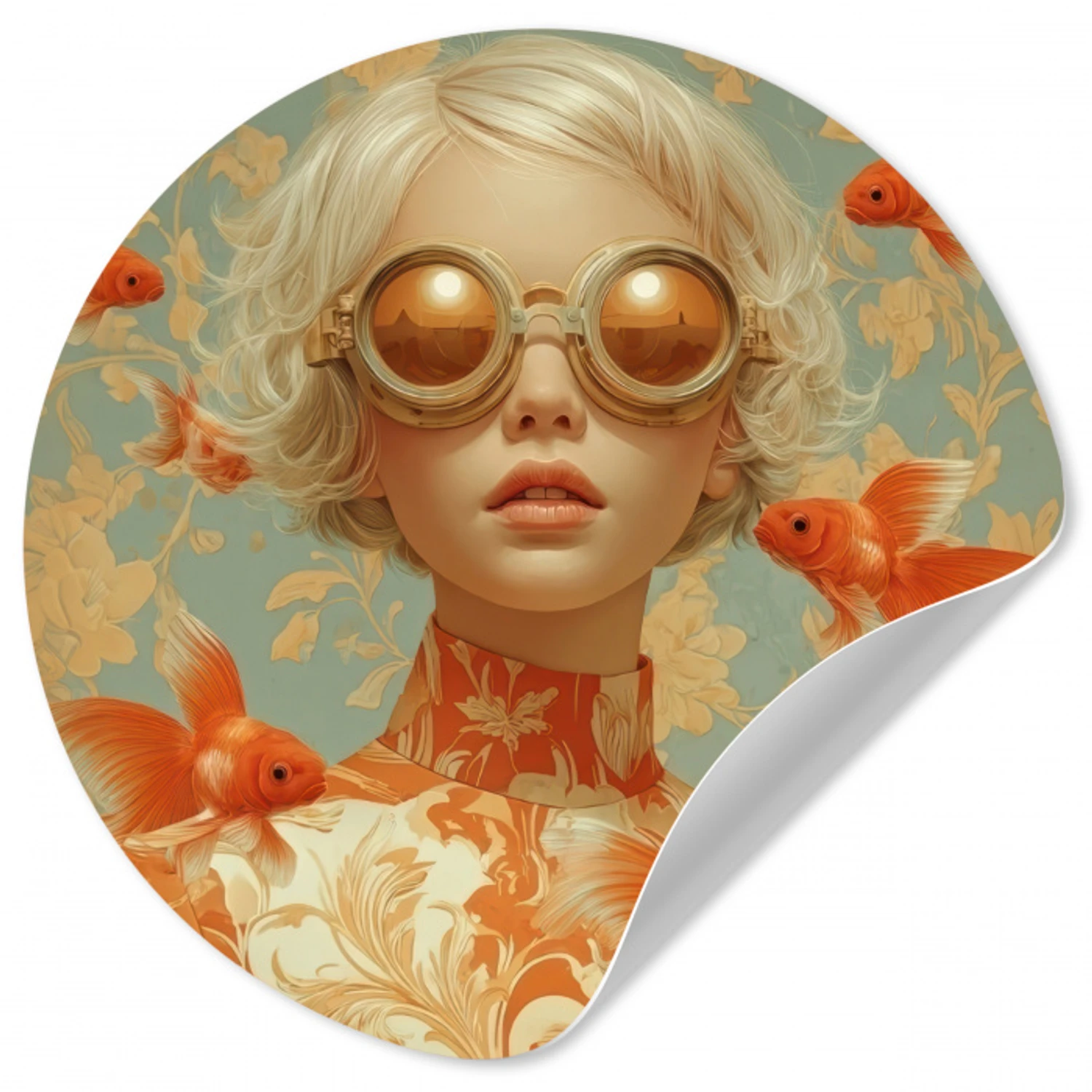 Goudvissen - Oranje - Vrouw - Blond Wandcirkel behangsticker klein -3d