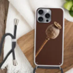 Papaverbol - Droogbloem - Bruin - Minimalistisch Hoesje iPhone 16 Pro Max met koord klein -sfeer4