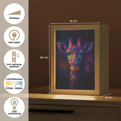 Giraffe - Gekleurd - Verfspatten Light Box met kabel (Tafellamp) klein -USP_NL
