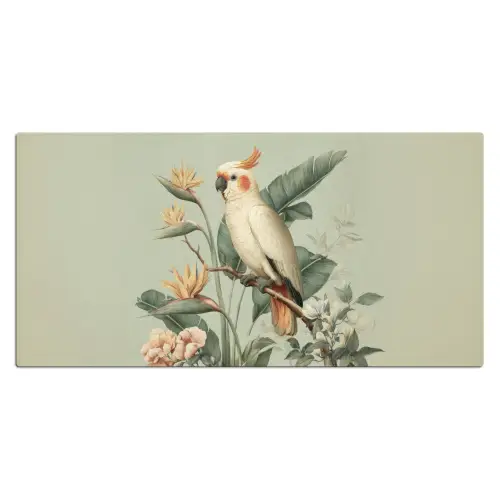 Gele kuifkaketoe - paradijsvogelbloemen - Groen Muismat XXL klein -3d_leeg