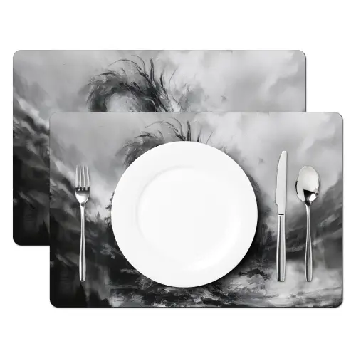 Krijger - Draak - Grijs Placemat vinyl groot -zzsfeer2_Kitchenyeah-website