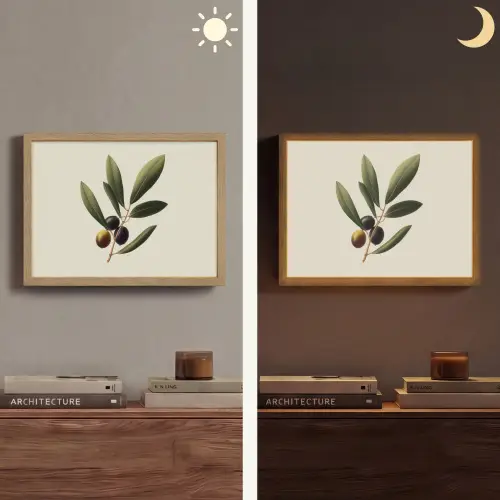 Olijftak - Donkergroen - Olijven Light Box met batterij (Wandlamp) middel -sfeer3
