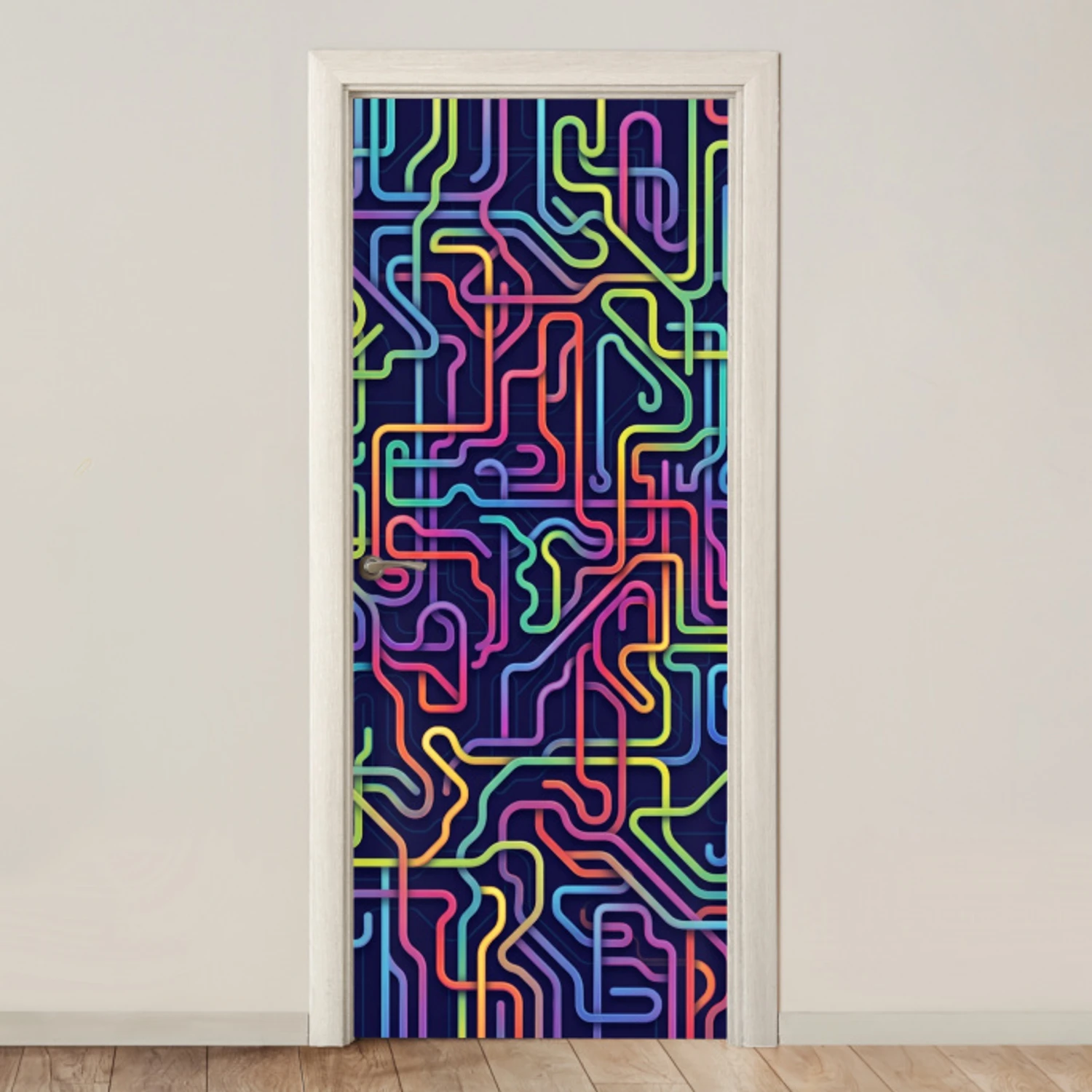 Retro - Abstract - Neon deurposter klein -3d_beige