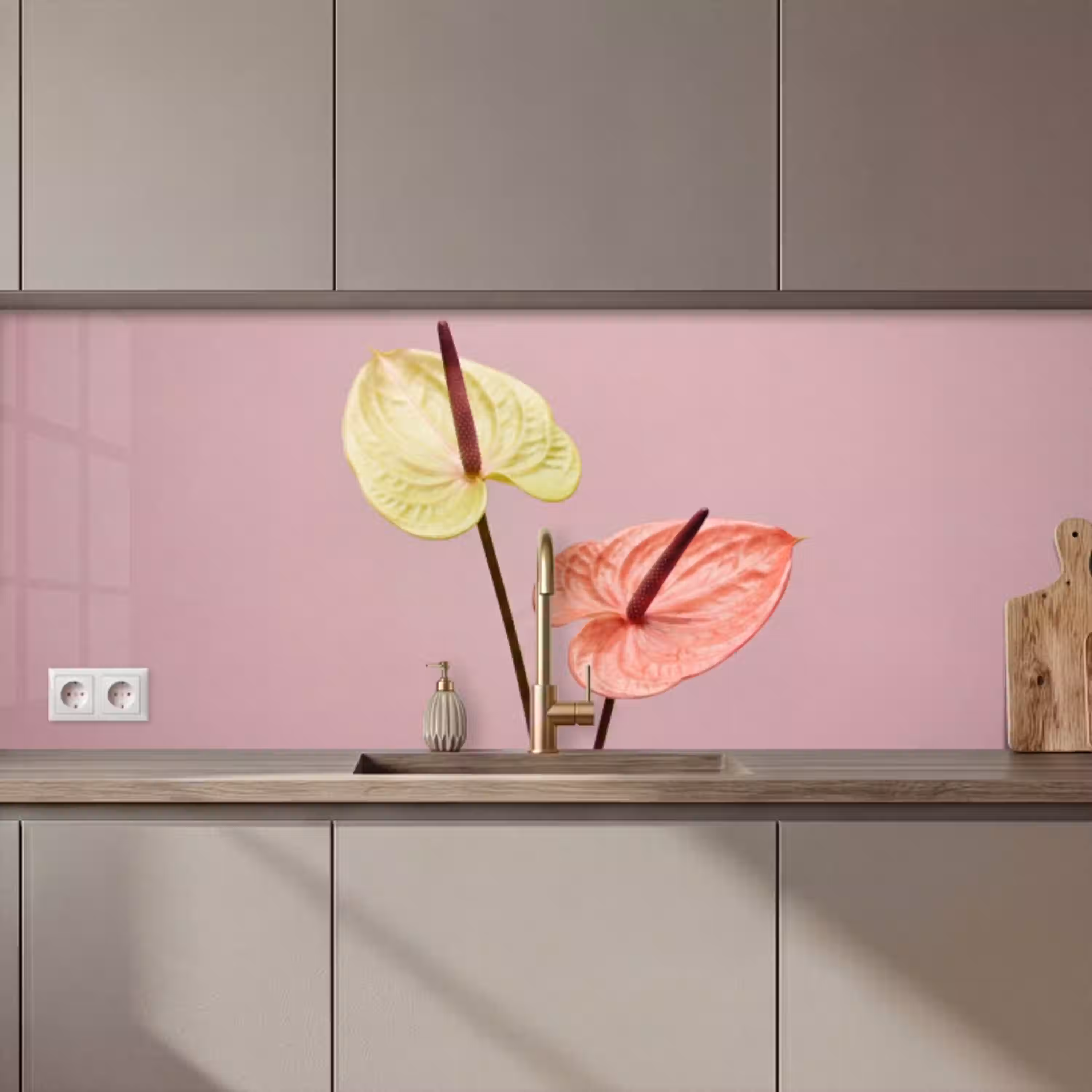 Bloemen - Anthuriums - Geel - Roze keuken achterwand 2 middel zz_3dshopping