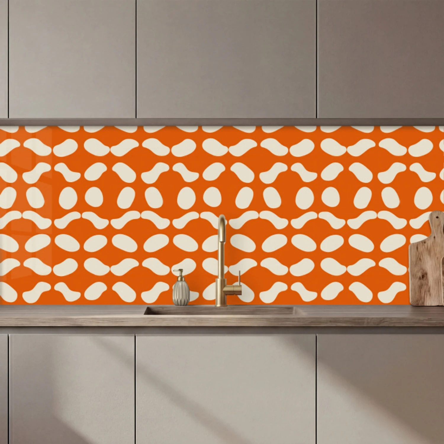 Kitchen splashback - Orange - Organic shapes - White | Kitchenyeah.co.uk