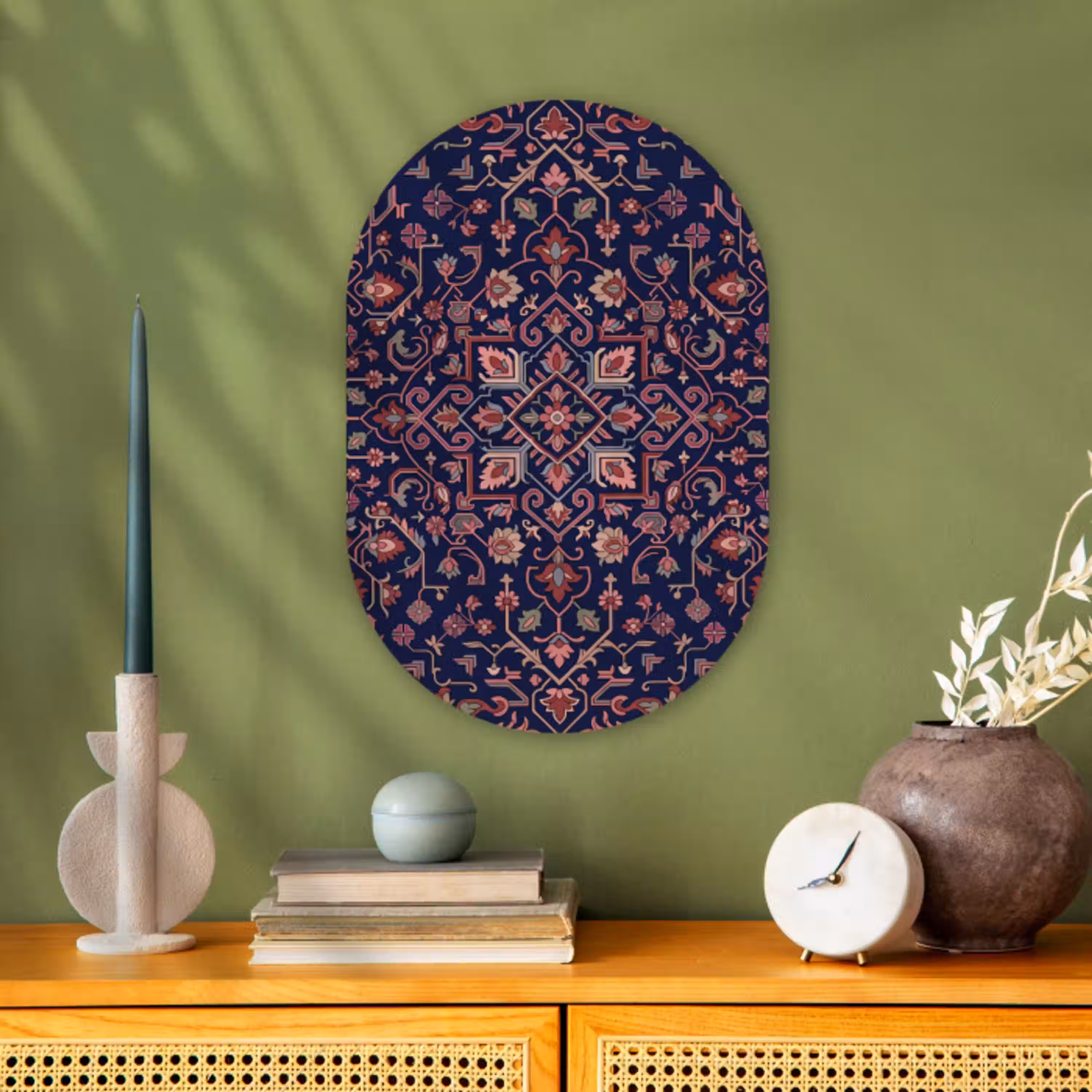 Patroon - Oosters - Floraal - Blauw - Klassiek Wandcirkel Ovaal Forex klein -sfeer2