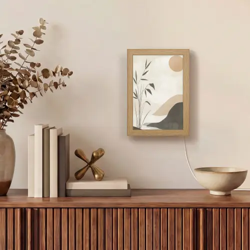 Japandi - Landschap - Beige Light Box met kabel (Tafellamp) klein -sfeer2