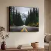Sparrenbos - Weg - Bergen - Sneeuw Textielframe zwart klein -sfeer3
