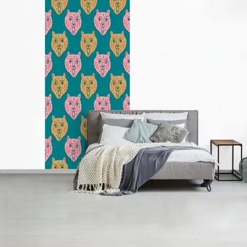 Kattengezichten - Sterren - Turquoise fotobehang vinyl groot 64 -slaapkamer