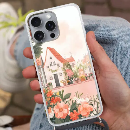 Bloemen - Huizen - Dorp Hoesje iPhone 16 Pro Max met koord klein -sfeer3