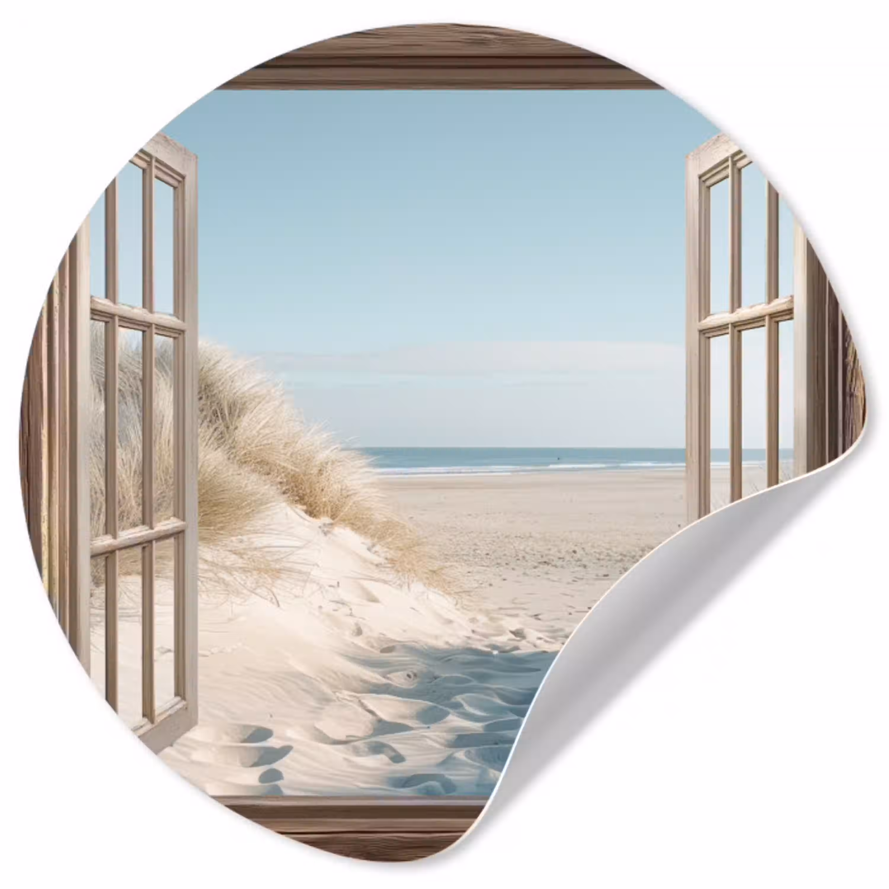 Doorkijk - Helmgras - Duinen - Zee - Landschap Wandcirkel behangsticker klein -3d