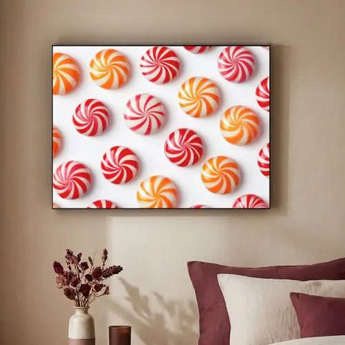 Snoep - Patroon - Rood - Oranje Textielframe zwart klein -sfeer1