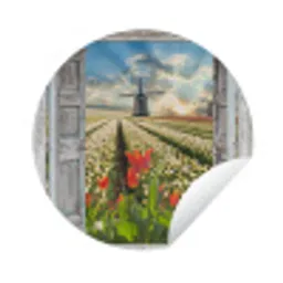 Bloemen - Molen - Lente - Doorkijk Wandcirkel tuinposter met ringen klein -3d