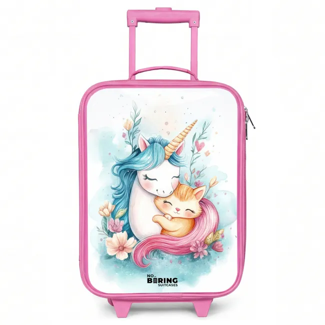 Kids’ Suitcase - Pink - Unicorn with blue mane and orange kitten