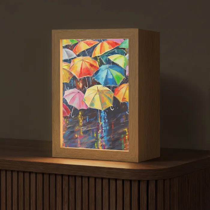 Paraplu's - Schilderij - Kunst - Regenboog Light Box met kabel (Tafellamp) klein -z3d_website