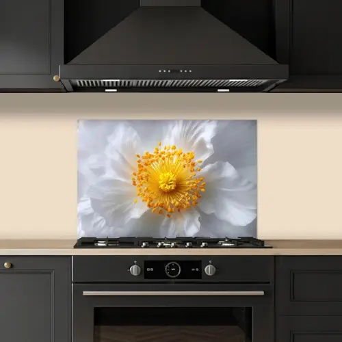 Wit - Bloem - Elegant keuken achterwand spatscherm klein -sfeer1