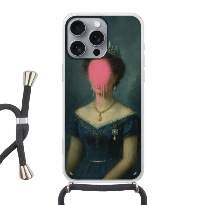 Kroon - Roze druipend verf - Portret Hoesje iPhone 16 Pro Max met koord klein -3d
