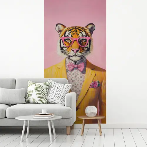 Tijger - Bril - Geel - Jasje fotobehang vinyl groot -woonkamer