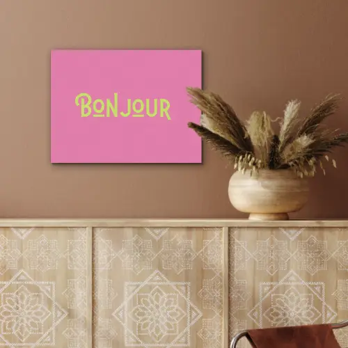Roze - Groene Bonjour - art-deco PET vilt klein -sfeer4