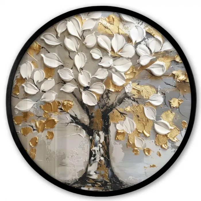 Boom - Beige - Grijs - Goud - Abstract Fotolijst rond zonder passe partout klein -3d