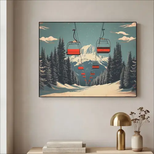 Sneeuw - Skilift - Rood - Bomen Textielframe zwart klein -sfeer2