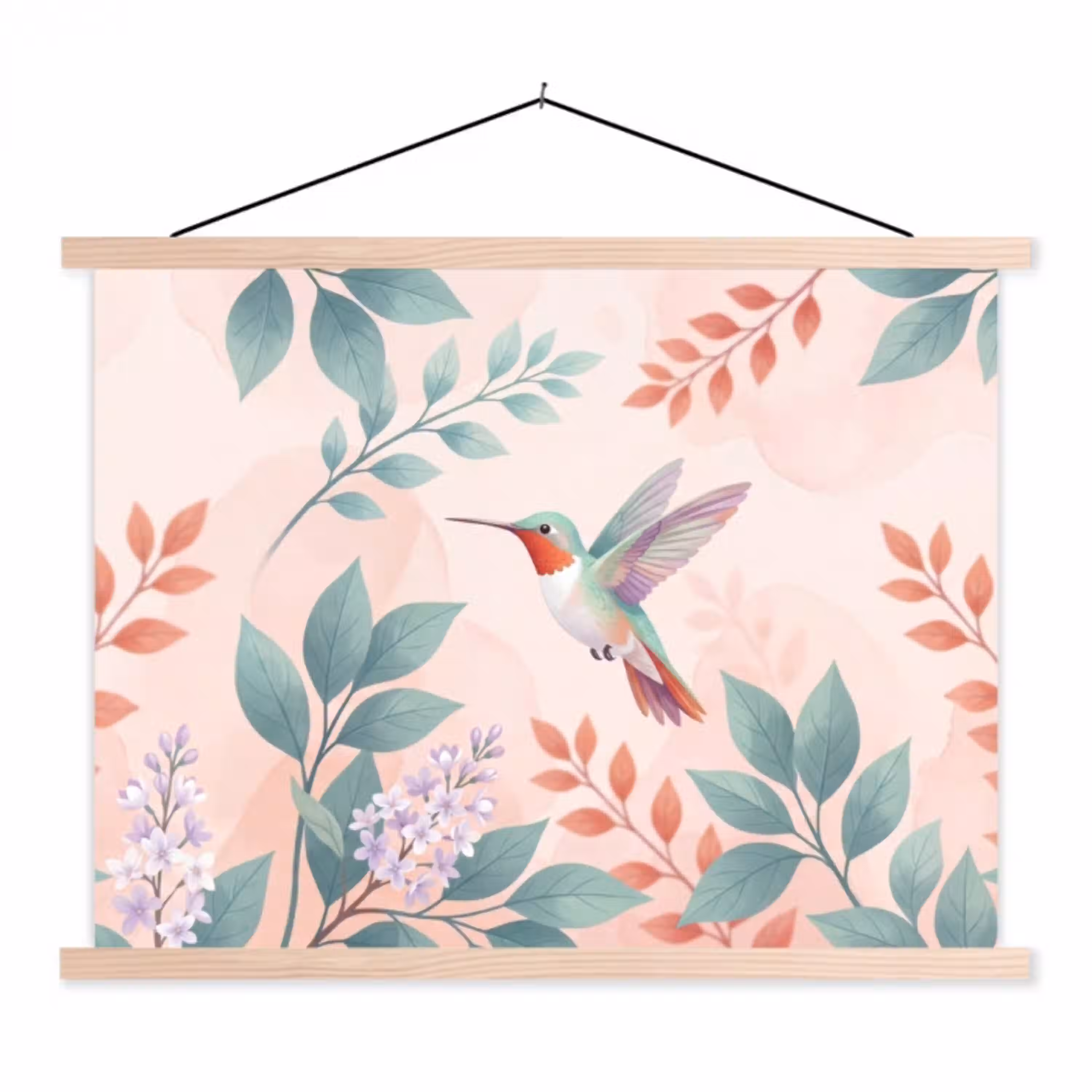 Kolibrie - Vliegen - Natuur - Illustratie - Kleurrijk textielposter latten blank klein -3d