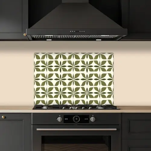 Botanisch - Retro - Groen keuken achterwand spatscherm klein 900 -sfeer1