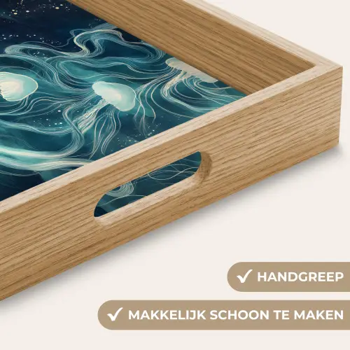 Kwallen - Zee - Wit - Golven Dienblad Rechthoek middel -USP_HandgreepNL