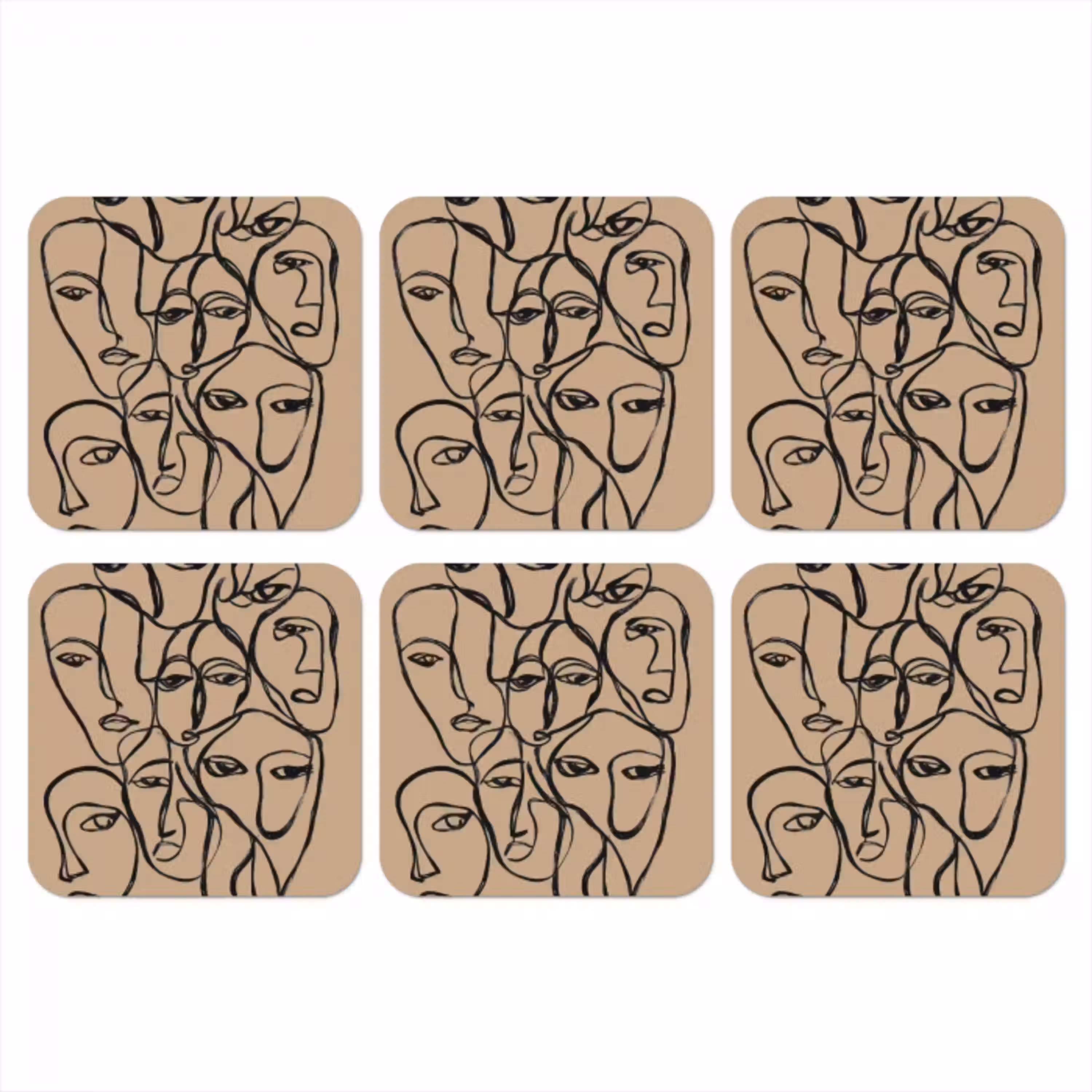 Gezichtenzee - Lijntekening - Abstract onderzetter kurk middel -3d