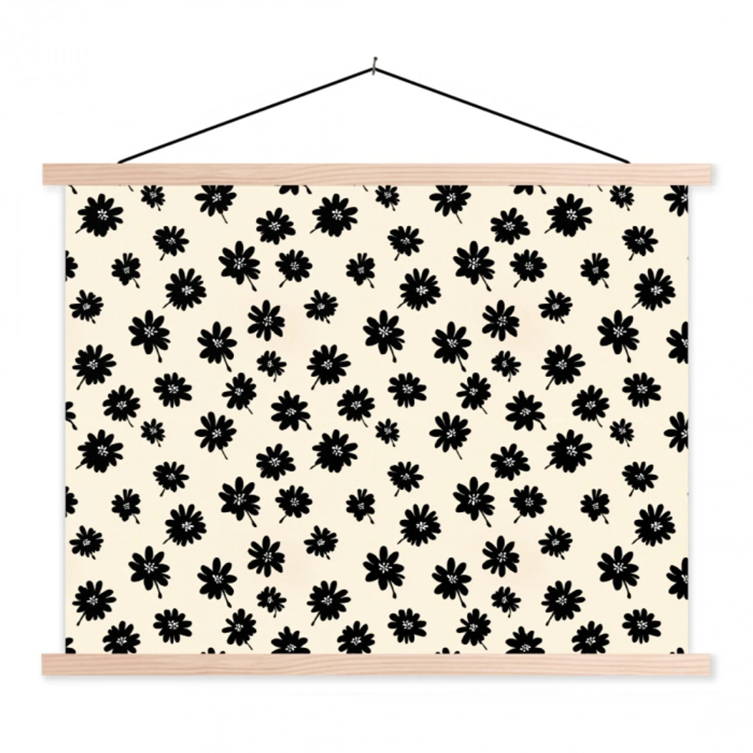 Madeliefjes - Grafisch - Zwart - Beige textielposter latten blank klein 122 -3d