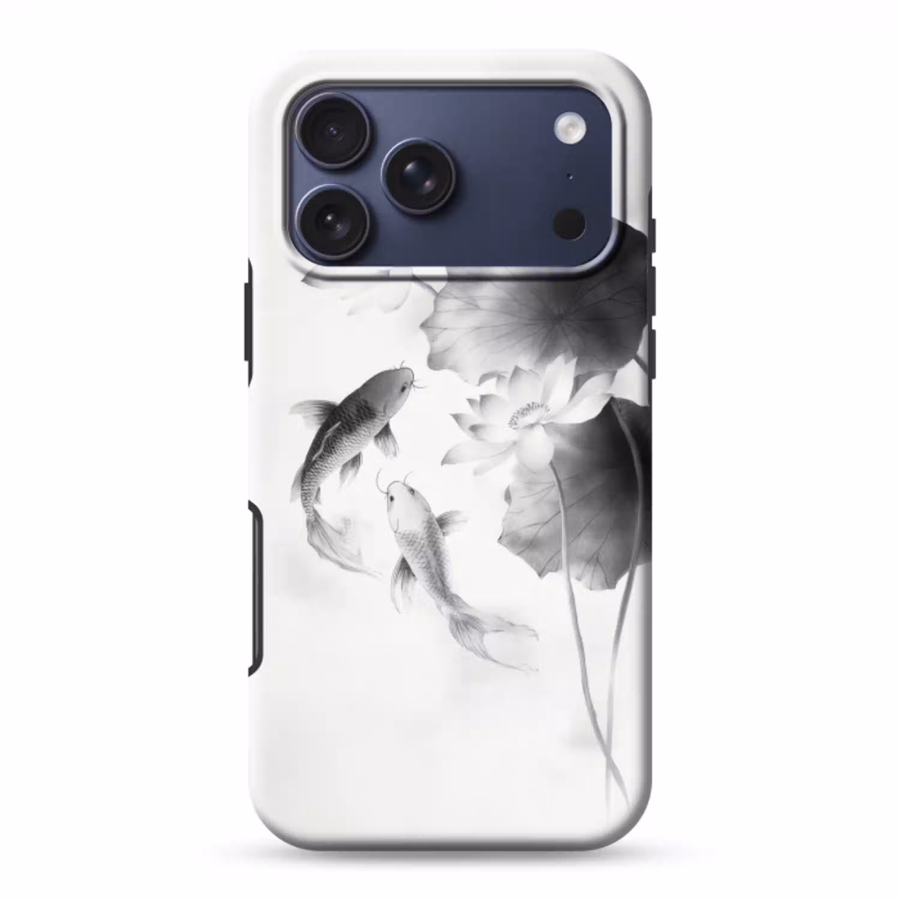 Lotusbloemen - Vissen - Bladeren - Zwart Toughcase MagSafe Apple iPhone 17 Pro Max klein -3d