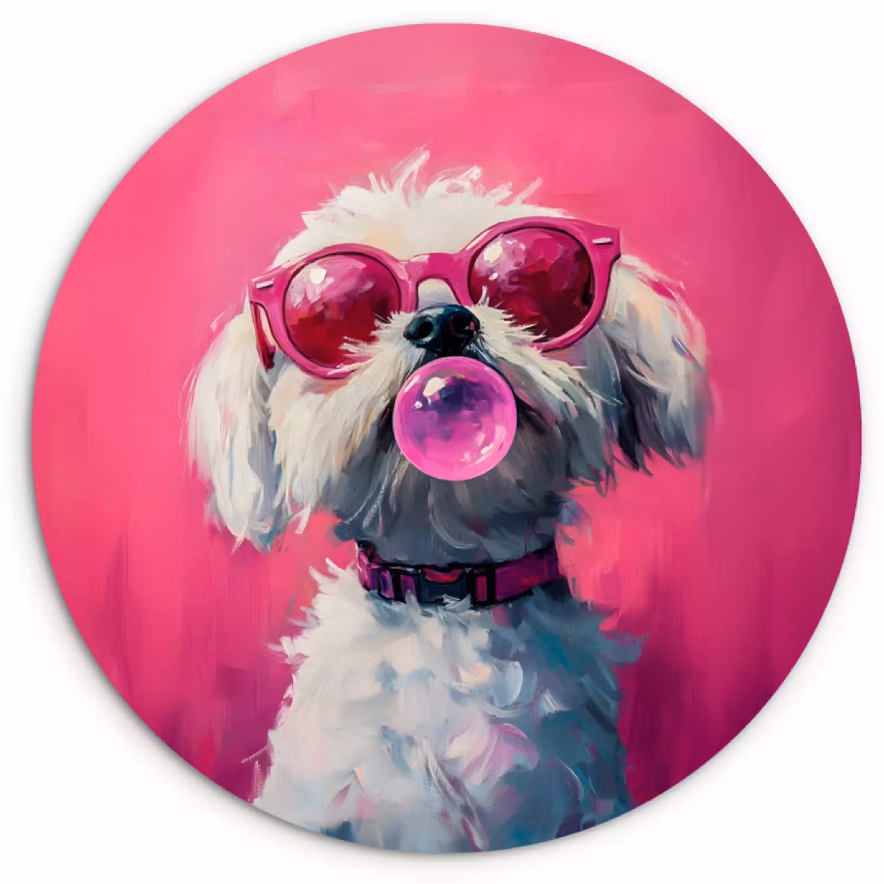 Pink - Hond - Bubbel Wandcirkel kunststof plaat 5mm dik klein -3d